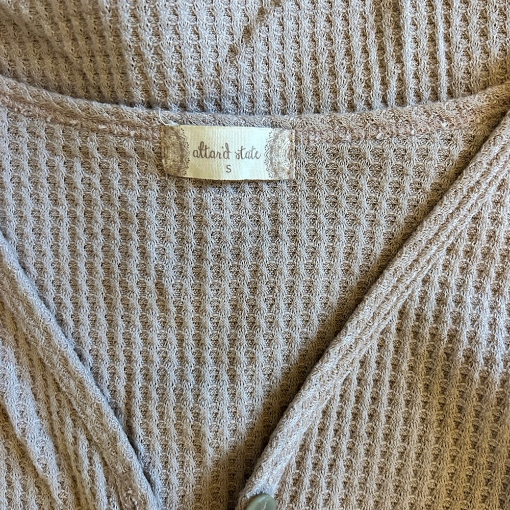 altard state beige waffle knit button up